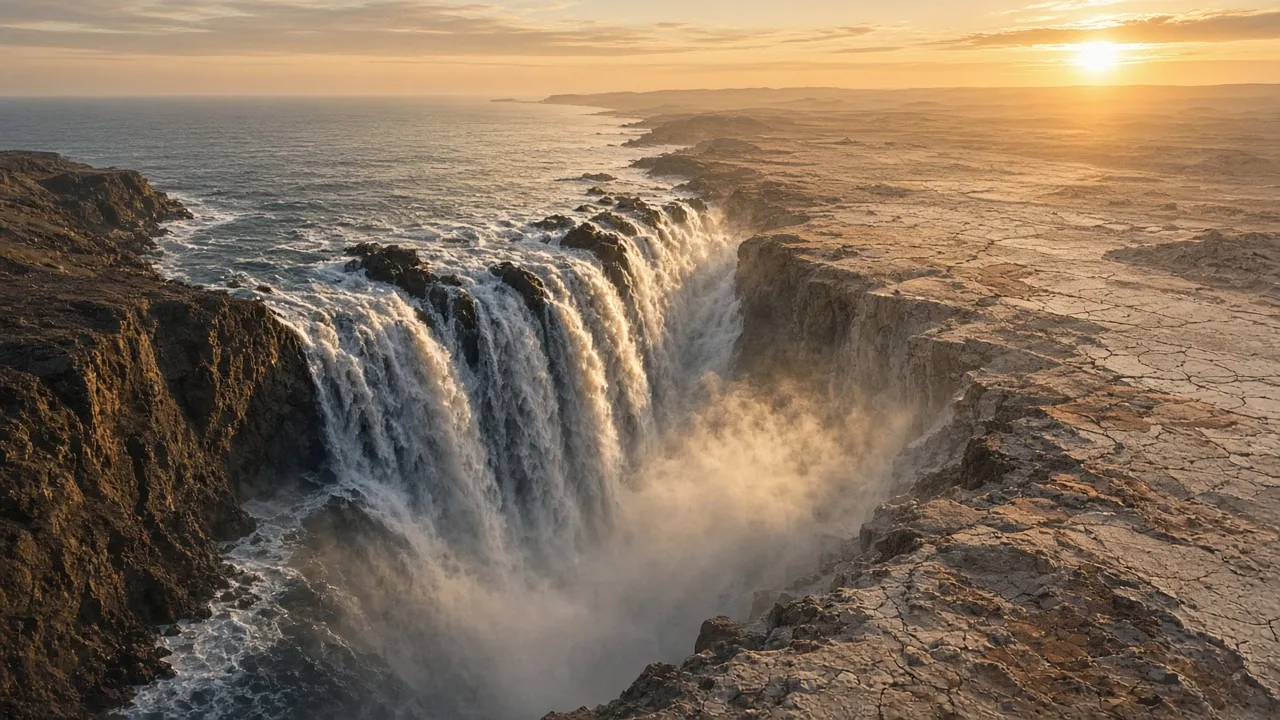 About 5.33 million years ago the Atlantic broke through at Gibraltar and refilled the dried-out Mediterranean (the Zanclean flood).
